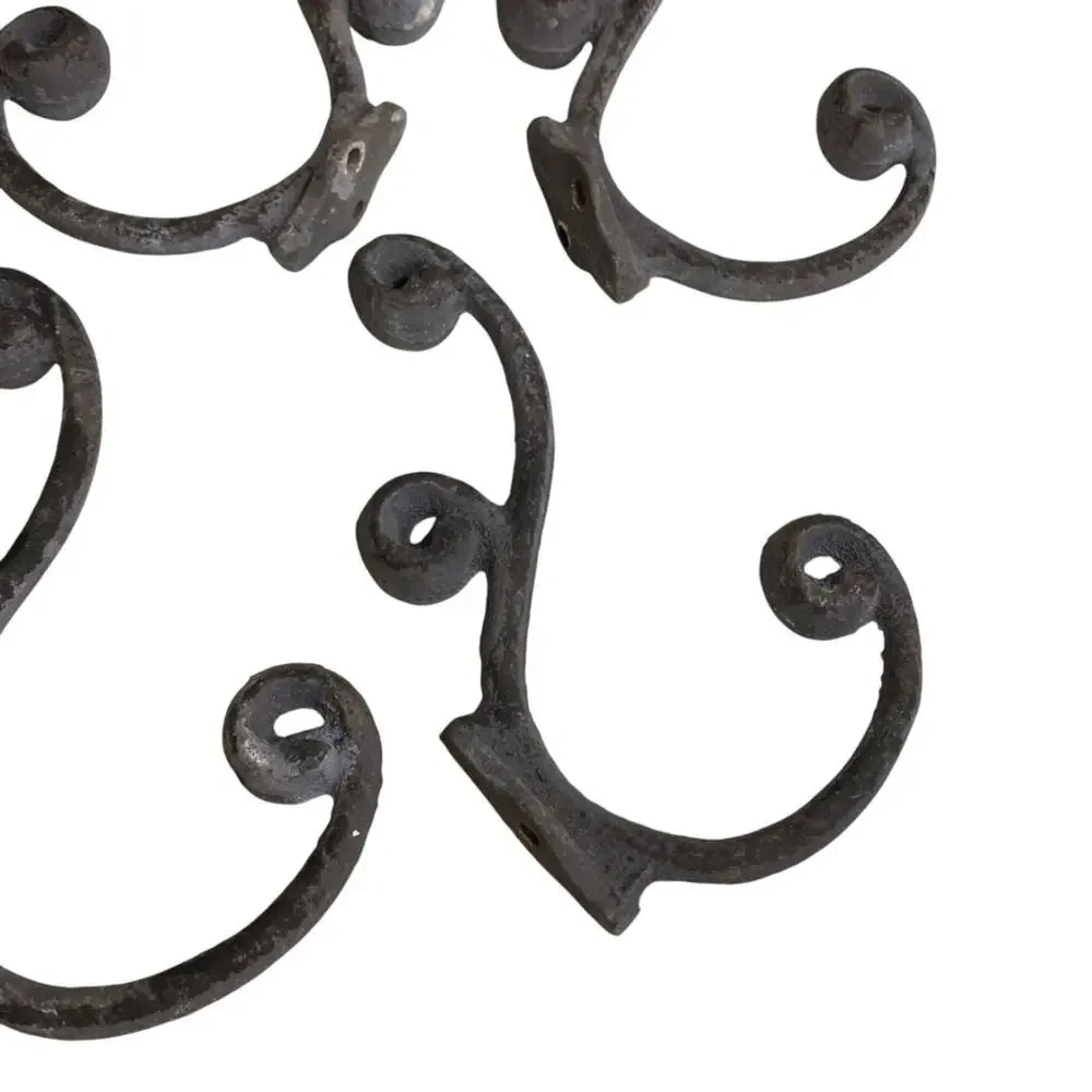 Set of 4 Hat Coat Hooks Vintage Scrolled Design Distressed Wall Hanging